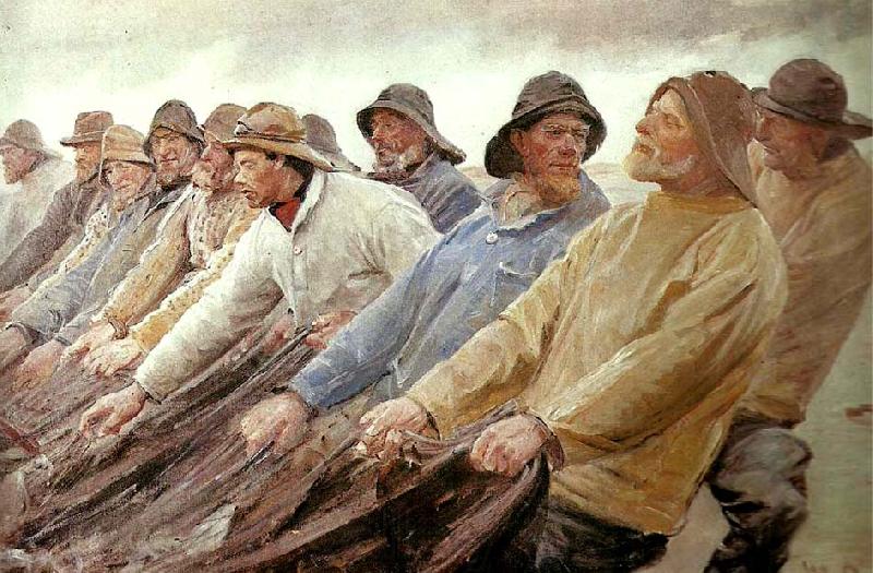 Michael Ancher fiskere trakker vod ved skagen Spain oil painting art
